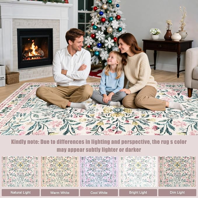 Area Rug Living Room Rugs: Floral 3x5 Washable Rug Vintage Soft Boho Non-Slip - Image 9
