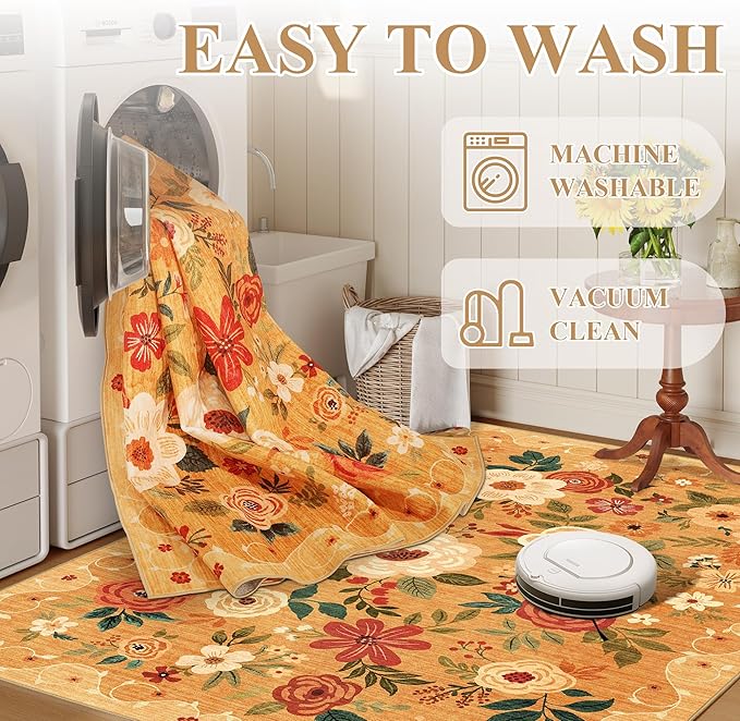 DUKINO 2.6x12 Kitchen Runner Rug, Lightweight Floral Washable Rug - Image 5