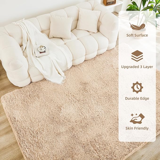 Litanika 5x8 Shag Area Rug for Living Room Bedroom, Non-Shedding Modern Indoor - Image 4