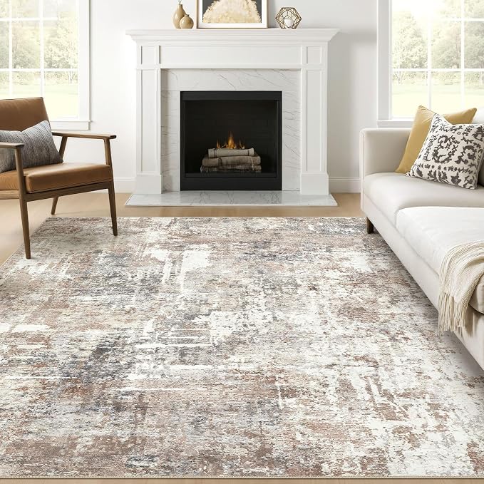 Square Rug 8x8 Living Room: Large Washable Abstract Modern Soft Area Rug Stain by LOONGRUG