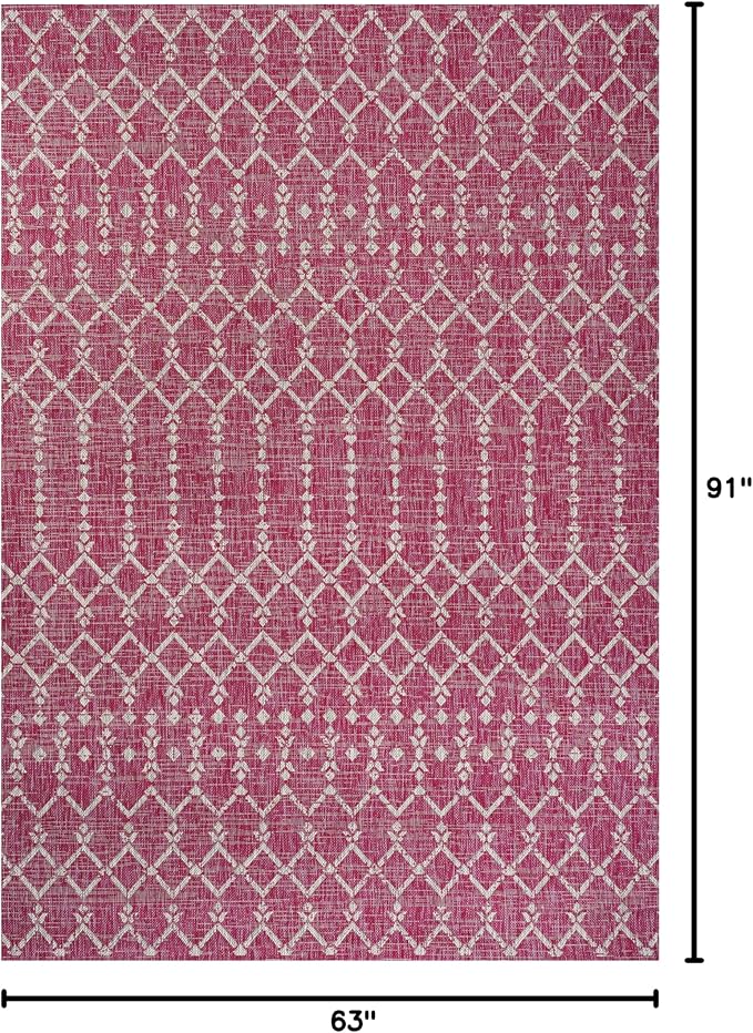 JONATHAN Y Moroccan Geometric Indoor Outdoor Area Rug 5X8 Fuchsia/Light Gray - Image 2