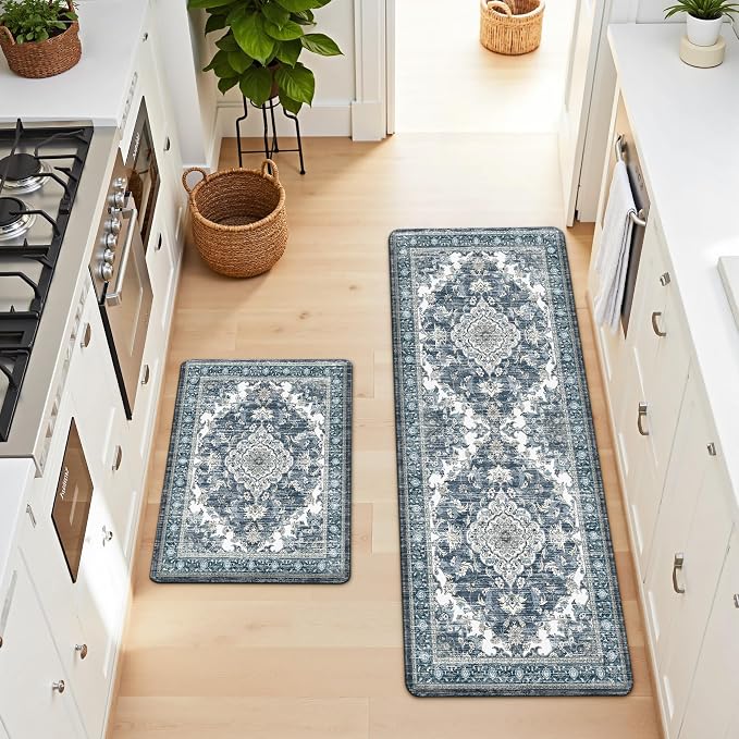 Boho Kitchen Mats for Floor 2 Piece Set Anti Fatigue Cushioned PVC Kitchen Rugs - Image 7