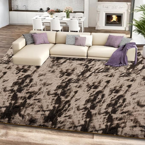 9x12 Tie-Dyed Brown Area Rugs for Living Room, Large Fluffy Shag Rug for - Image 2