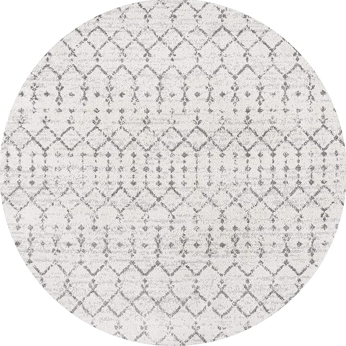 JONATHAN Y Boho Vintage Diamond Cream/Gray Round Area Rug 5 ft, Moroccan Hype - Image 2