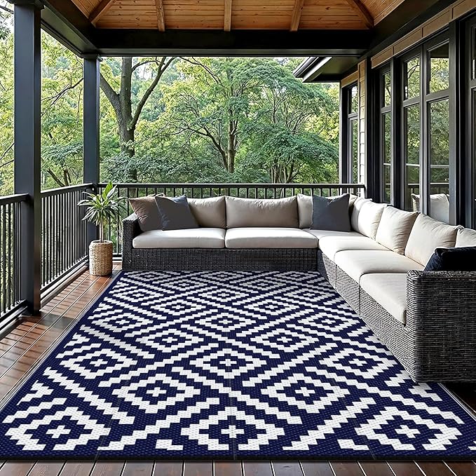GENIMO Outdoor Rugs 8'x10' Waterproof, Reversible Mats, Area Plastic Straw Rug - Image 2