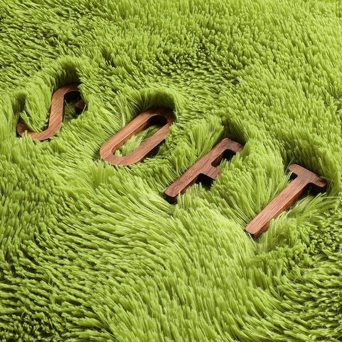 Grass Green Round Rug 4Ft for Bedroom, Fluffy Shag Circle Area Rugs for Kids - Image 6