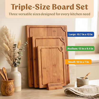 EDELHAUS Carbonized Bamboo Cutting Boards – Cutting Board Set of 3 Heat Treated - Image 2