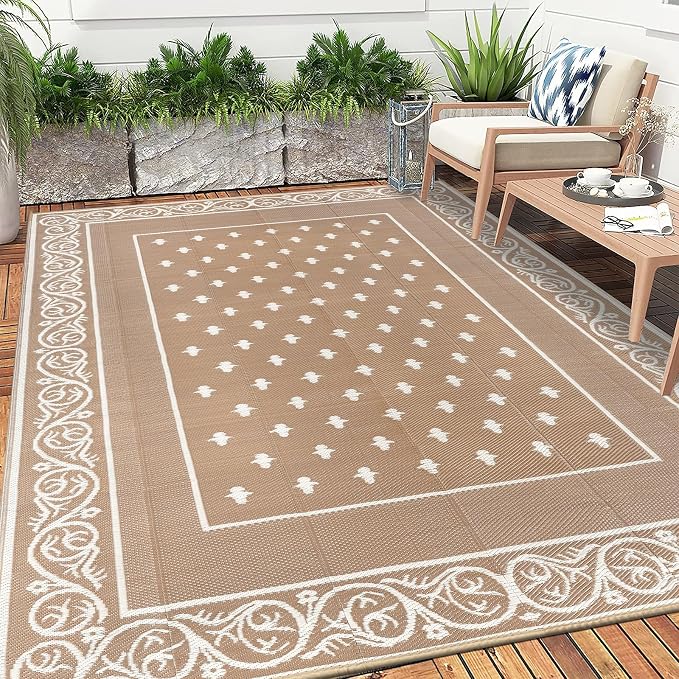 Pauwer Waterproof Outdoor Rug 9x12, Reversible Plastic Straw Patio Camping Rug - Image 7