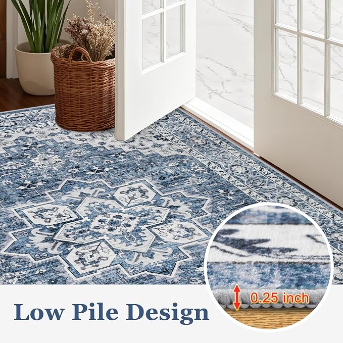 Round Area Rug for Living Room: 6ft Washable Vintage Boho Soft Thin Circle Rug - Image 8