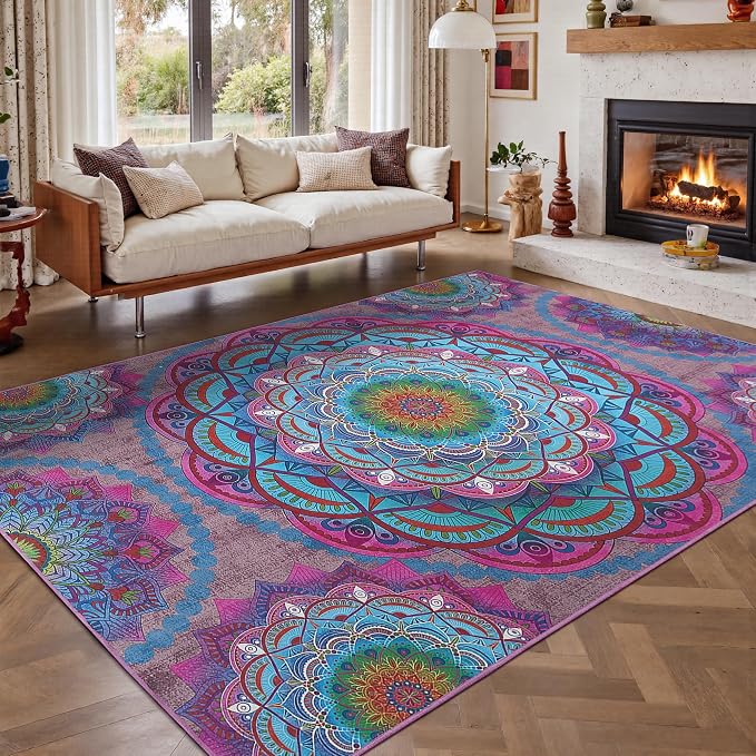 Arenarug Meditation Indoor Outdoor Rug 5x8 ft Mandala Pattern Rug Boho Style - Image 2
