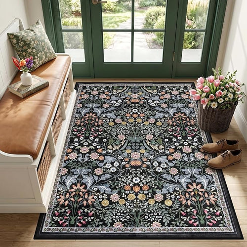 Area Rug Living Room Rugs: Floral 3x5 Washable Rug Vintage Soft Boho Non-Slip by PLHXFRSoftAreaRugs