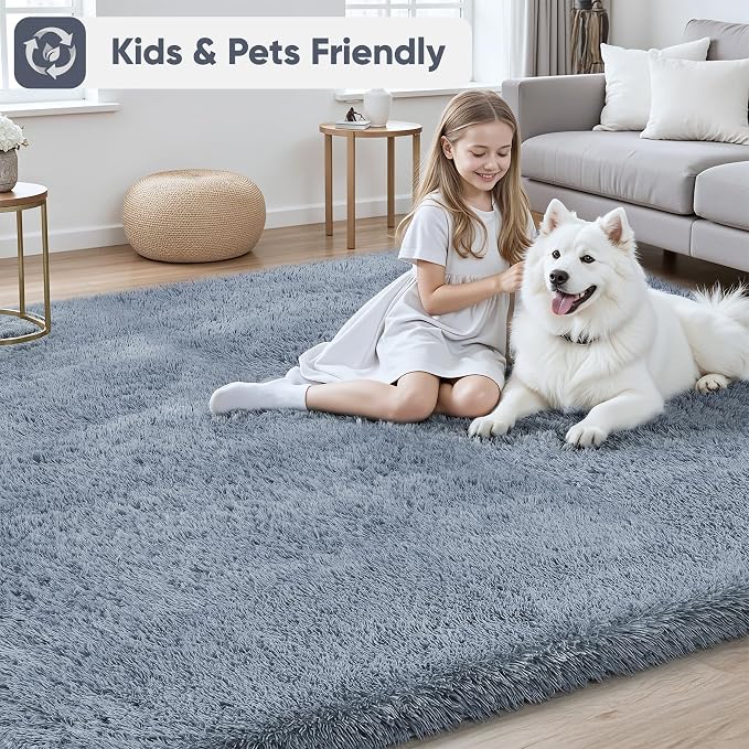 Area Rug for Living Room Bedroom: 9x12 Grey Soft Fluffy Shag Upgrade Non-Slip - Image 4