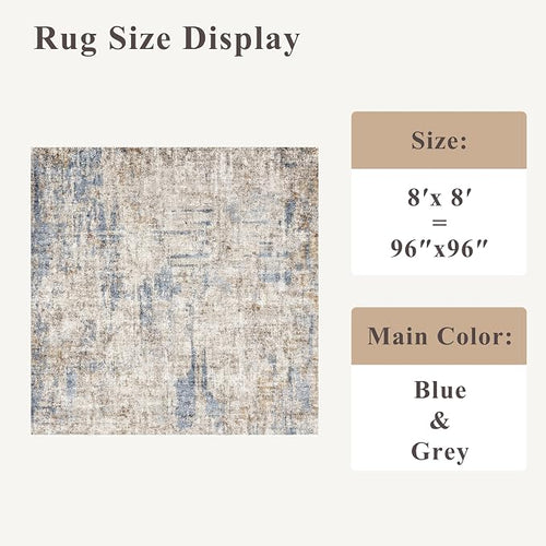 8x8 Square Area Rug Living Room – Non-Slip Washable Large Floor Carpet - Image 2