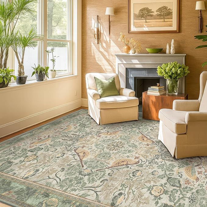 Hazo Haus Washable Sage Green Area Rugs 5x7 by HazoHaus