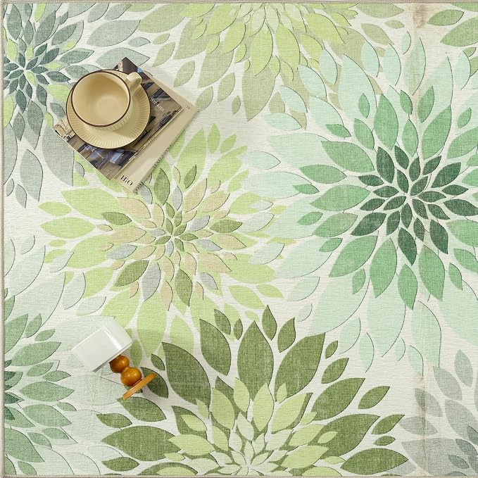 5x7 Indoor Outdoor Area Rug Washable Patio Rug Green Non Slip Non Shedding - Image 9