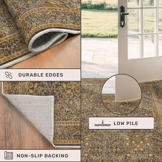 Washable Brown Oriental 5x8 Area Rug - Image 5
