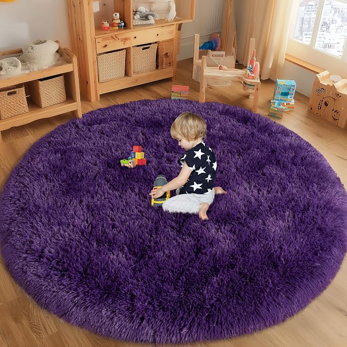 Round Purple Rug for Bedroom, 8 ft Circle Area Rugs for Living Room, Soft Large - Image 8