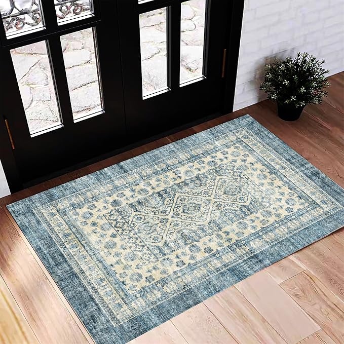 CHAMPLANT Washable Area Rug 2'x3' Door Mat Vintage Distressed Doormat Indoor by CHAMPLANT