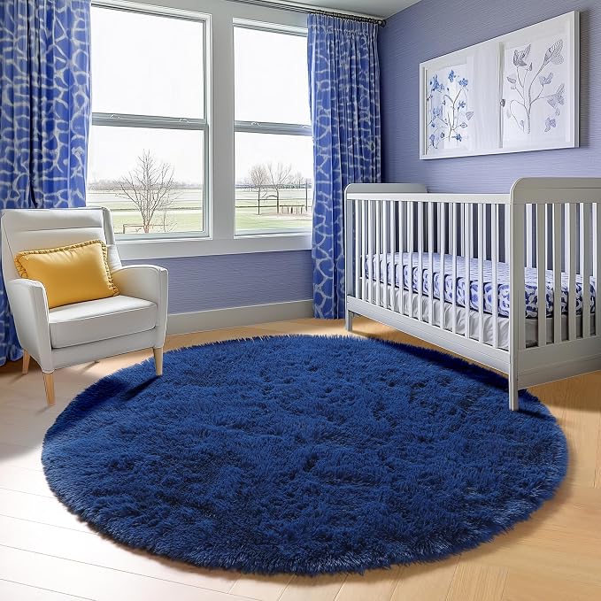 ONASAR Navy Blue Round Area Rug 4ft, Soft Bedroom Circle Rugs Floor Mat - Image 7