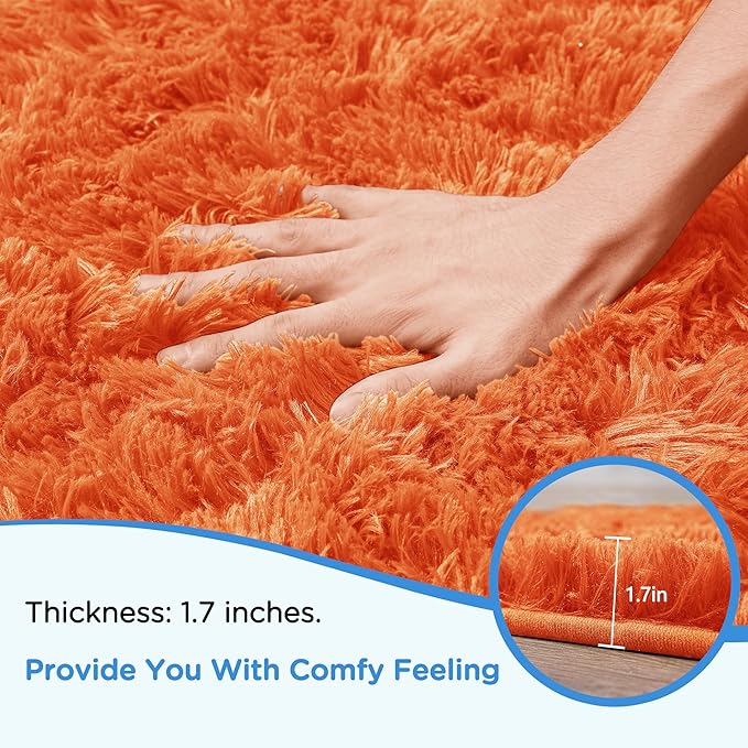 5x7 Orange Area Rugs for Living Room, Fluffy Shag Rug for Bedroom Nursery - Image 5