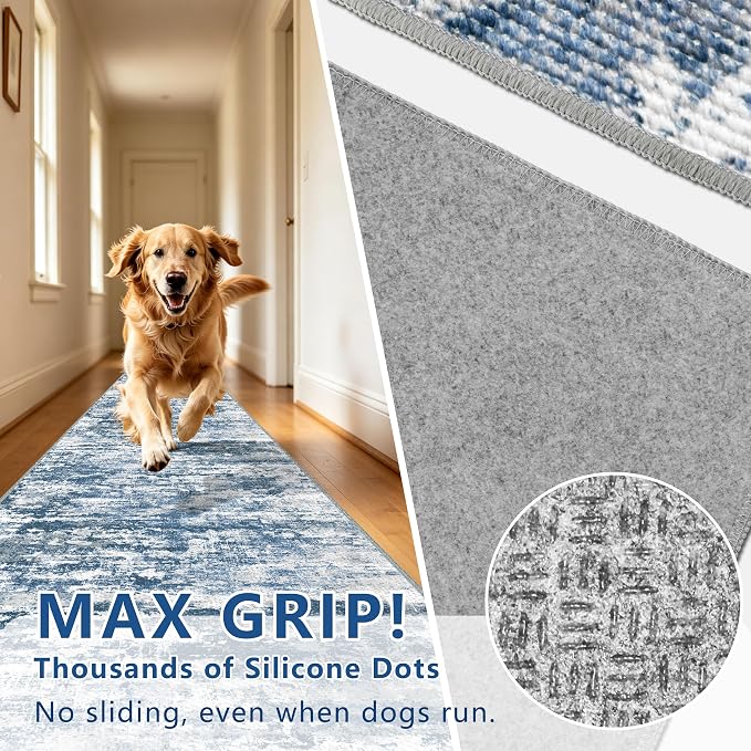 Runners for Hallways Ultra Non-Slip 2x4 Washable Kitchen Rug Abstract Tear and - Image 4