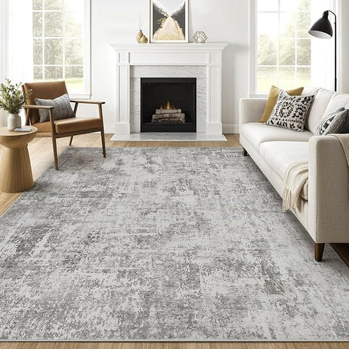 8x10 Area Rugs Living Room: Washable Large Abstract Neutral Modern Soft Rugs by LOONGRUG