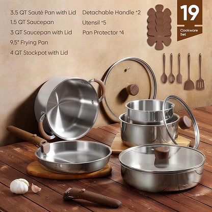 CAROTE 19pcs Stainless Steel Cookware Set - Image 2