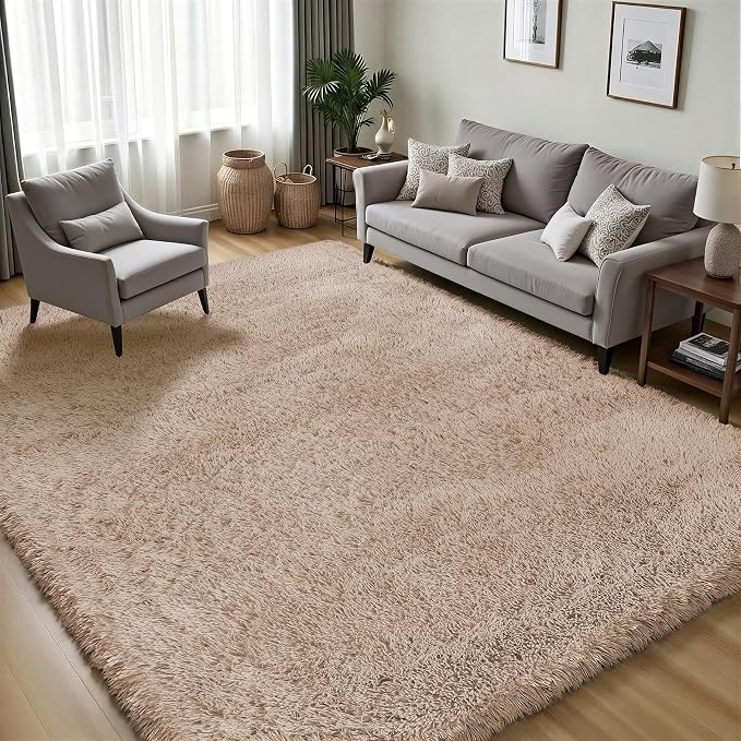 Area Rug for Living Room Bedroom: 4x6 Camel Soft Fluffy Shag Upgrade Non-Slip - Image 3