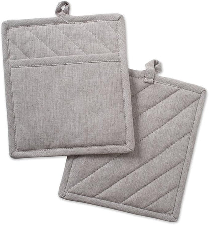 DII 100% Cotton Solid Chambray Kitchen Set, Potholders, 2 Piece by DII