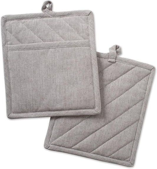 DII 100% Cotton Solid Chambray Kitchen Set, Potholders, 2 Piece by DII