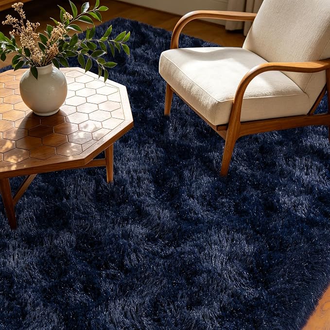 Navy Blue Rug for Living Room, 9x12 Large Fluffy Rugs for Bedroom, Soft Carpet - Image 8