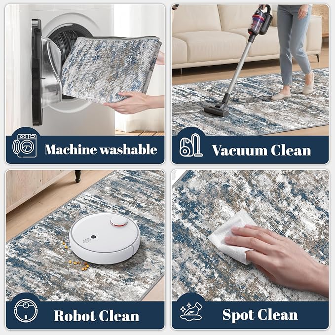 Runners for Hallways Ultra Non-Slip 2x4 Washable Kitchen Rug Abstract Tear and - Image 4