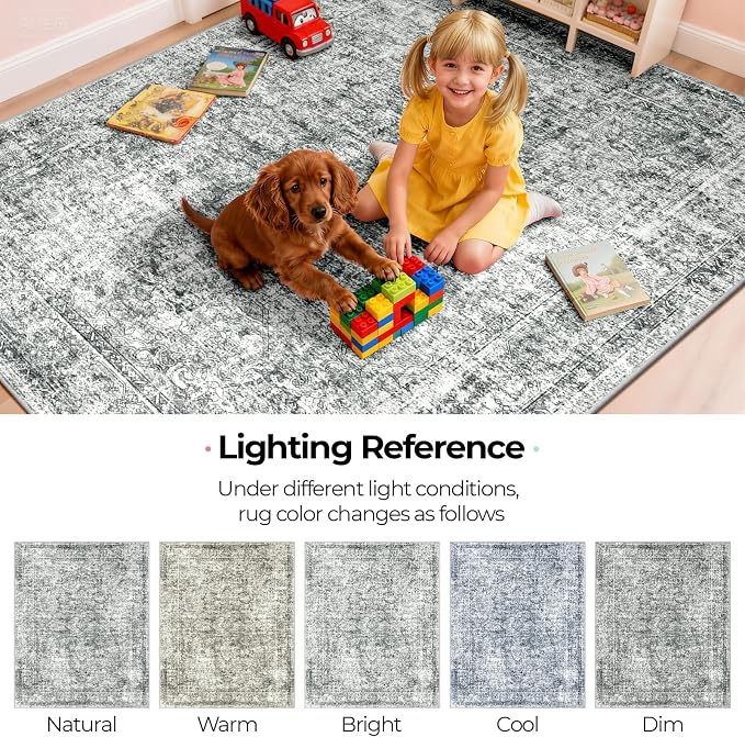 CAPALOCA Machine Washable Rugs Nursery Rug Sq4ft Cute Girl Non Slip Low Pile - Image 8
