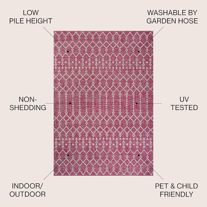 JONATHAN Y Moroccan Geometric Indoor Outdoor Area Rug 5X8 Fuchsia/Light Gray - Image 3