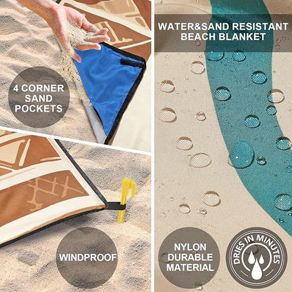 WIWIGO Beach Blanket Waterproof Sandproof Beach Mat 79" X 83"/10'x9'for 2-8 - Image 3