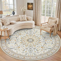 Round Area Rug for Living Room: 8 ft Washable Vintage Boho Soft Thin Circle Rug by EXPEDIX