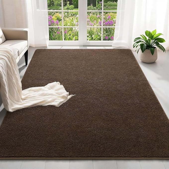 5x7 Feet Brown Area Rugs for Bedroom, Indoor Washable Memory Foam Rug for - Image 2