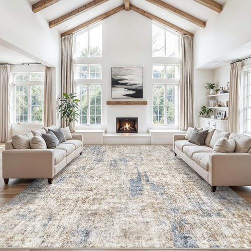 10x14 Large Rug Living Room – Washable Neutral Modern Abstract Rug by ZHXXUJ