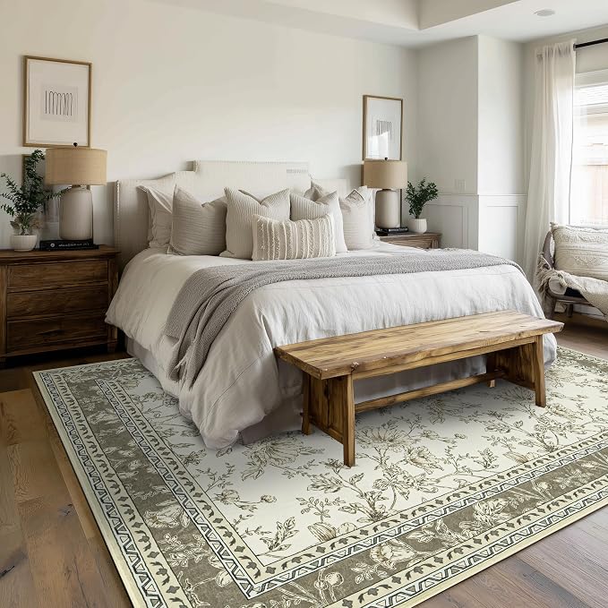 Beige and Taupe Farmhouse Washable 9x12 Area Rugs - Image 3