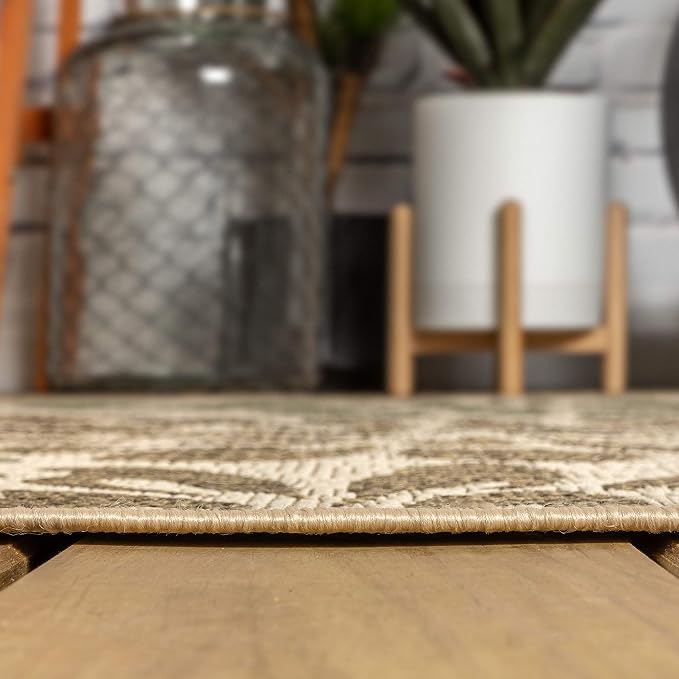 JONATHAN Y Floral Textured Weave Indoor Outdoor Square Area Rug 6X6 Sage/Brown - Image 8