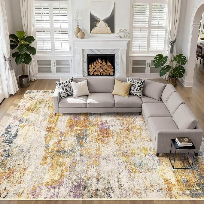 Large Area Rugs 12x15: Washable Abstract Modern Soft Rug Stain Resistant Indoor by LOONGRUG
