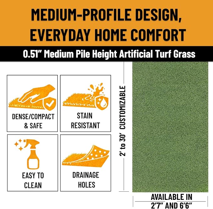 Ottomanson Artificial Grass Turf Runner Pro 31" x 30', Fake Grass Rug - Image 6