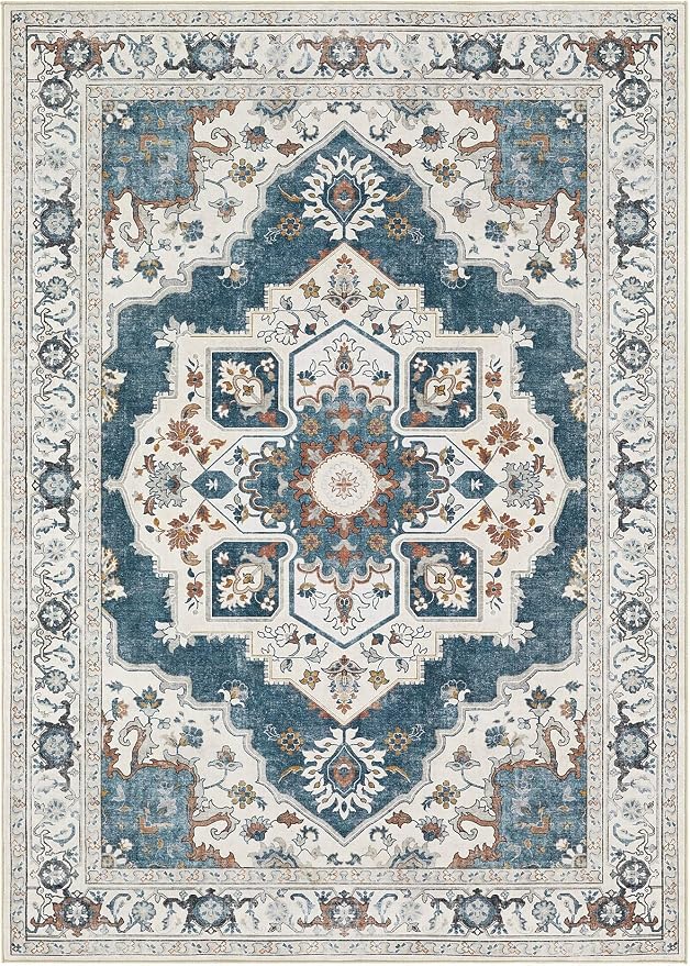 9x12 Washable Area Rug: Vintage Neutral Soft Non Slip Thin Large Floor Carpet - Image 9