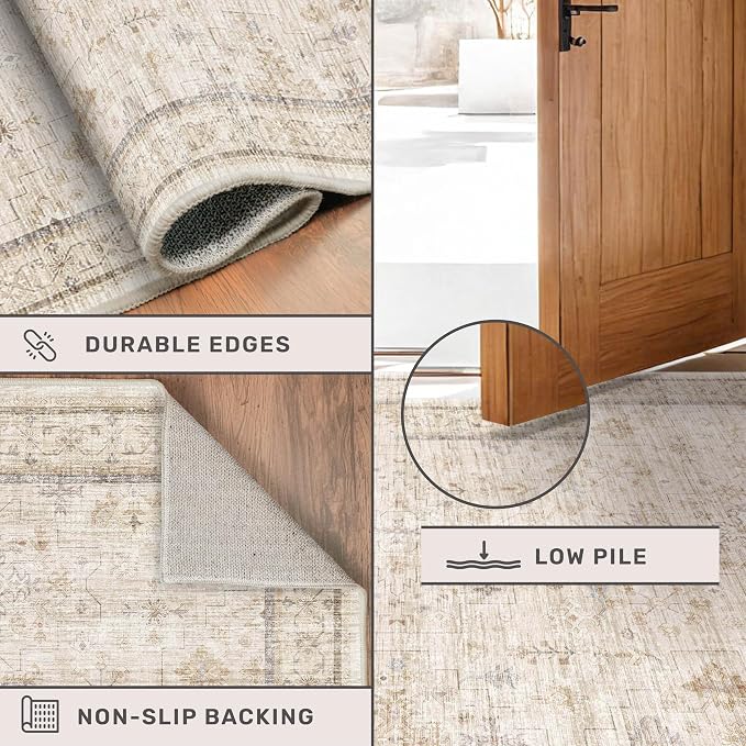 Farmhouse Rugs for Living Room 7x10, Low Pile Soft Retor Foldable Area Rug for - Image 4