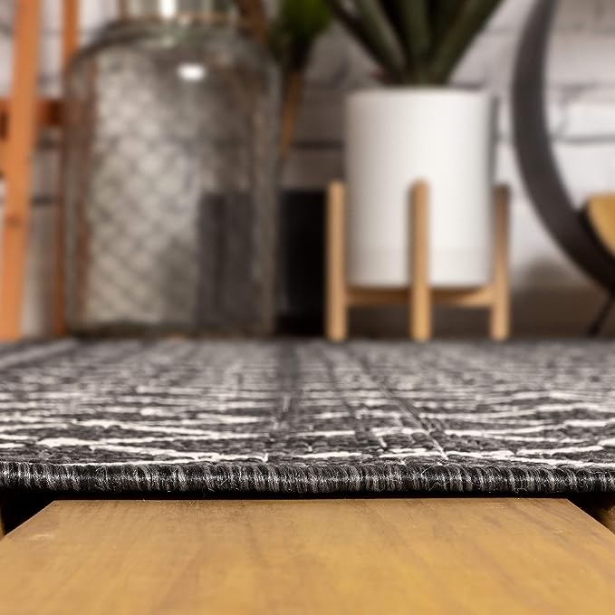 JONATHAN Y Moroccan Geometric Indoor Outdoor Round Area Rug 3 Ft Black/Gray - Image 5