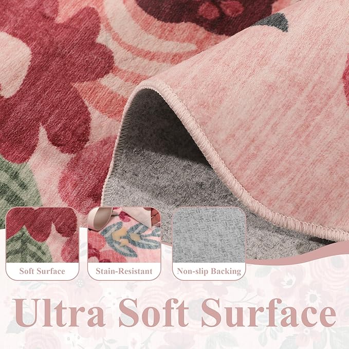 DUKINO 8x10 Area Rug, Floral Washable Rugs - Image 6