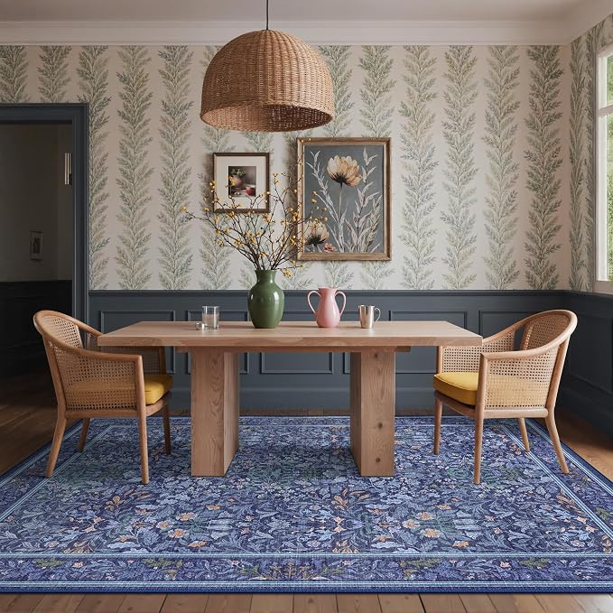GENIMO 9x12 Washable Area Rug, Non-Slip Vintage Boho Floral Carpet, Large Area - Image 3