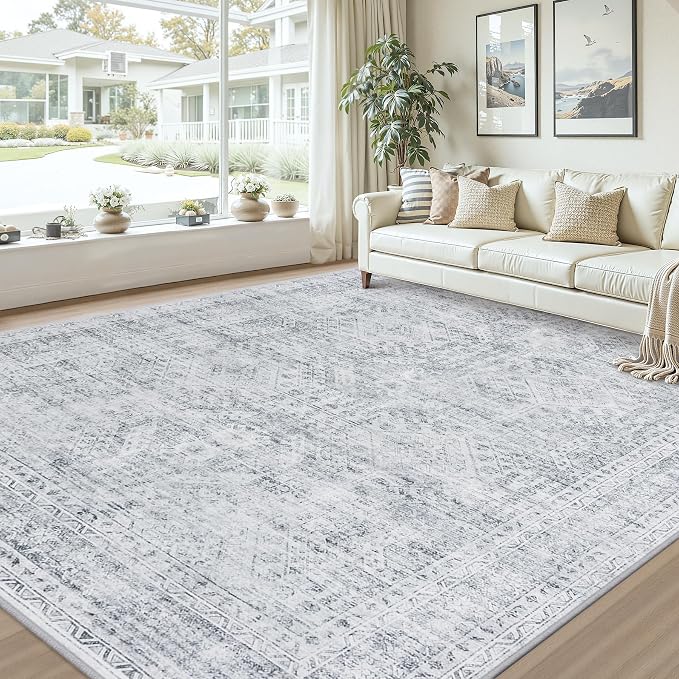 10x14 Area Rug for Living Room: Vintage Boho Neutral Washable Rug Indoor Soft - Image 9