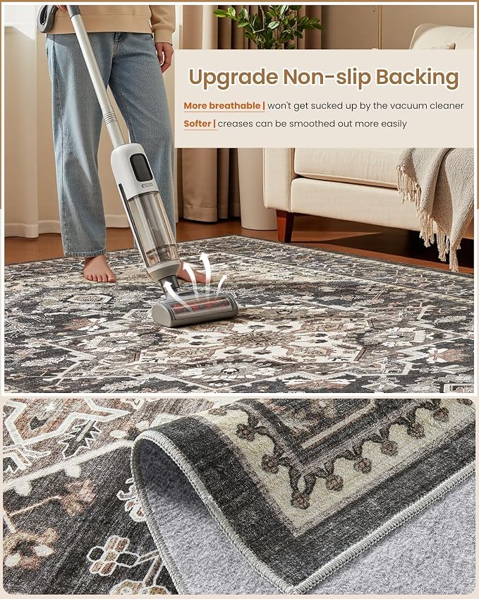 12x15 Vintage Area Rug: Washable Neutral Soft Non Slip Thin Large Floor Carpet - Image 5
