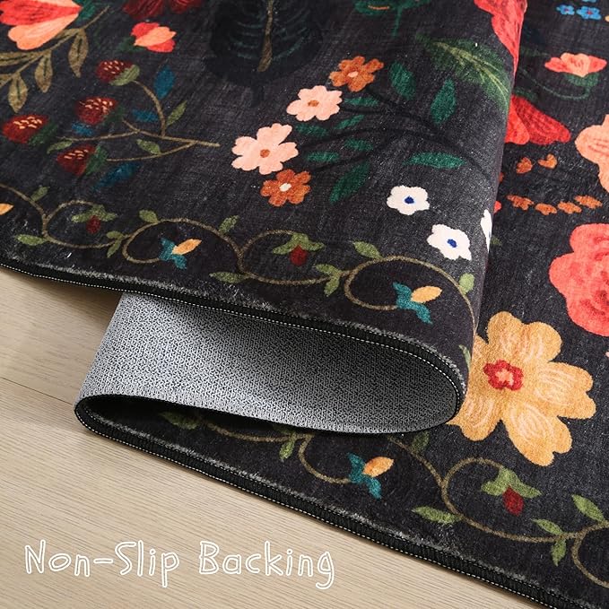 Rugcomf Bedroom Rug 3x5 Rug Washable Area Rug Non Slip Low Pile Boho Floral - Image 6